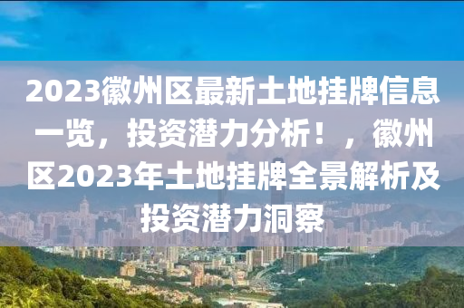 2023徽州区最新土地挂牌信息一览，投资潜力分析！，徽州区2023年土地挂牌全景解析及投资潜力洞察