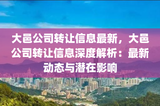 大邑公司转让信息最新，大邑公司转让信息深度解析：最新动态与潜在影响