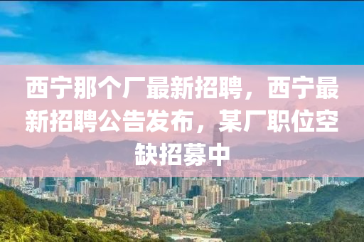 西宁那个厂最新招聘，西宁最新招聘公告发布，某厂职位空缺招募中