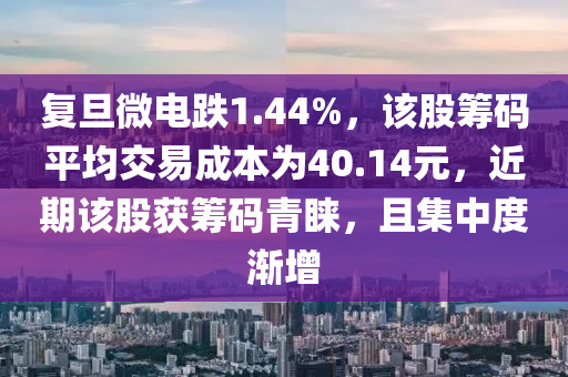 复旦微电跌1.44%，该股筹码平均交易成本为40.14元，近期该股获筹码青睐，且集中度渐增